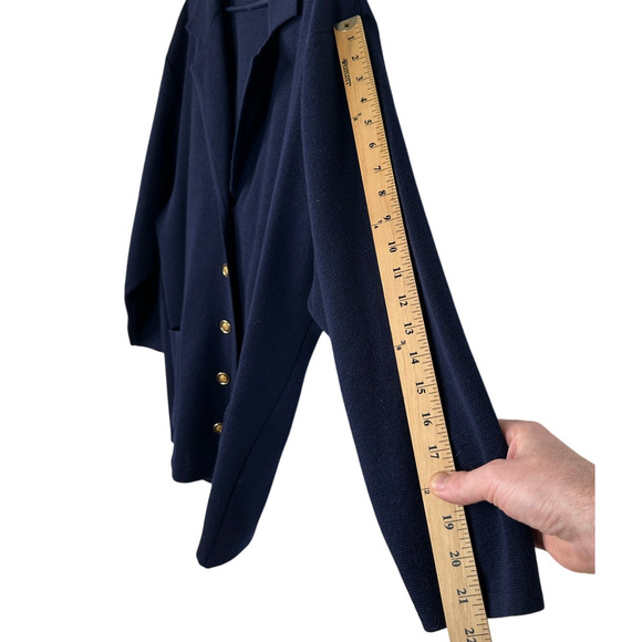 Neiman Marcus 16 Cerruti $550 Alpinit Long Cardigan Sweater Swiss Wool Navy Blue - Picture 7 of 9